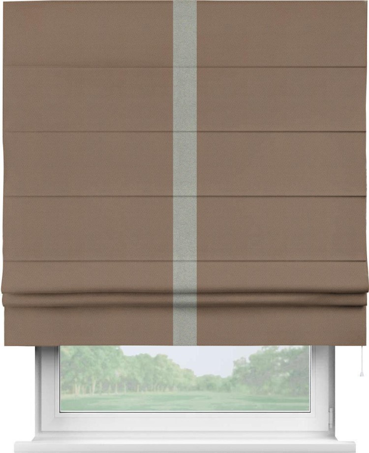 Римская штора «Кортин» с кантом Хайвэй, для проема, ткань блэкаут однотонный коричневый